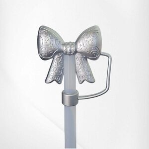 Silver Shimmer Lace 3D Silicone Princess Bow Straw Topper. Fits 10mm & Stanley